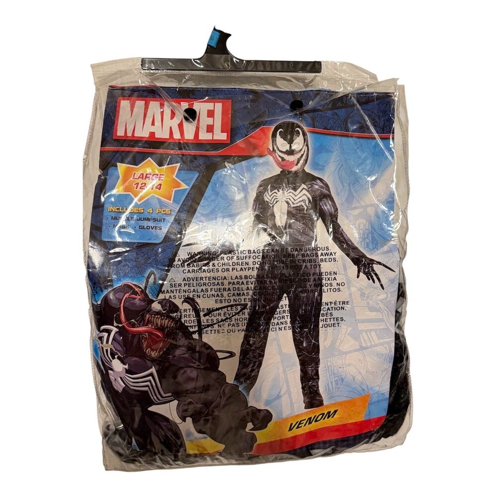 Marvel Venom Costume Child Large 12-14 Padded Jumpsuit Mask Gloves Complete - Picture 10 of 16